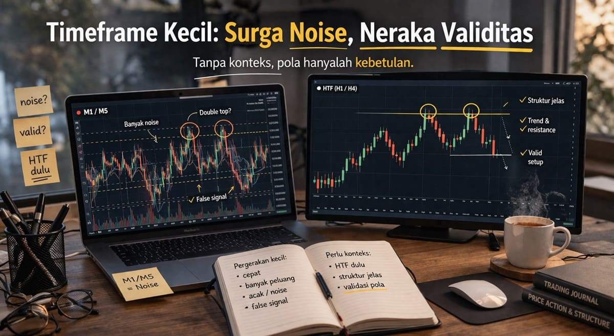 JANGAN HAFALIN BENTUKNYA: PAHAMI KENAPA DOUBLE TOP CANDLE SERING GAGAL DI TIMEFRAME KECIL