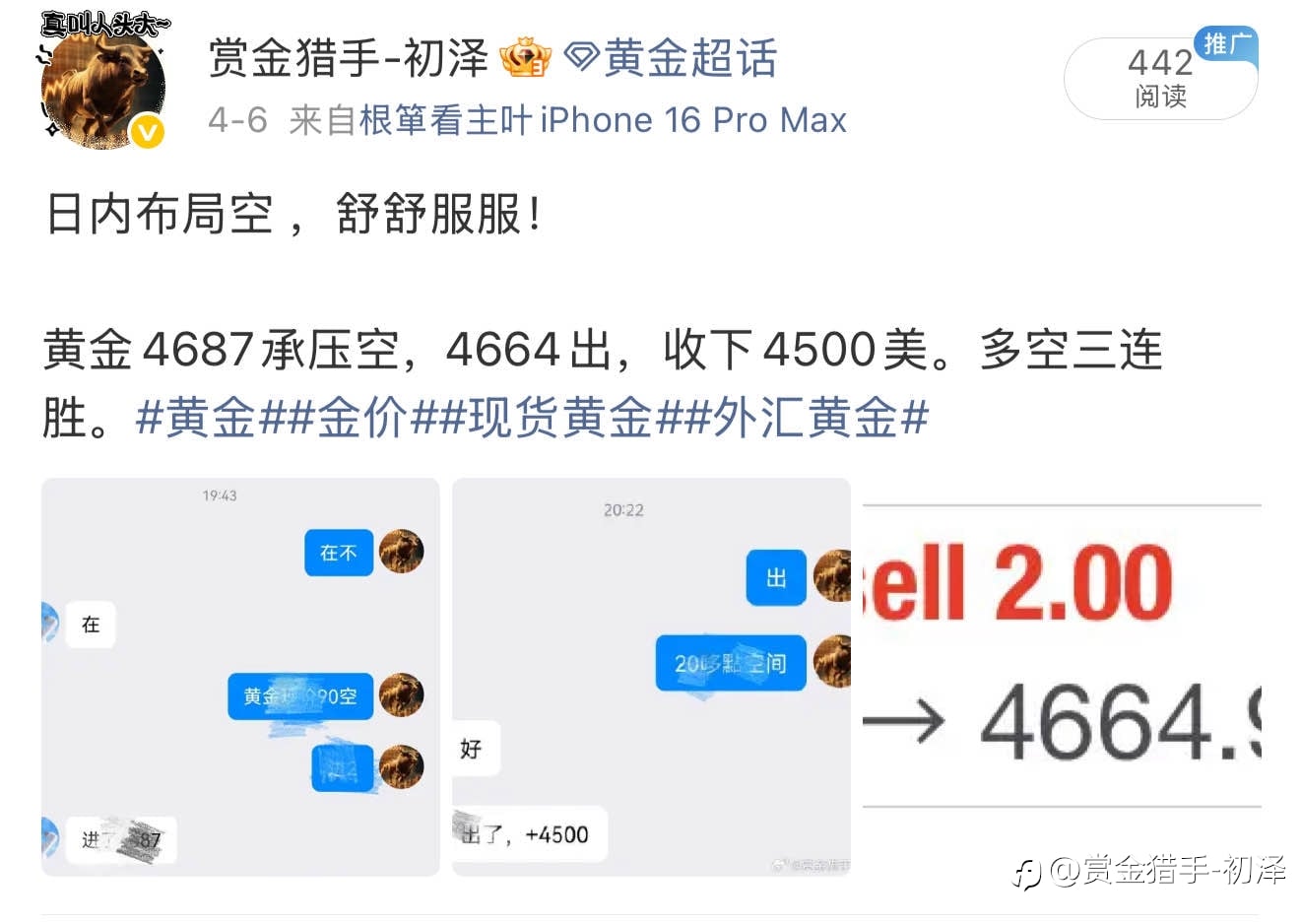 回顾周一黄金