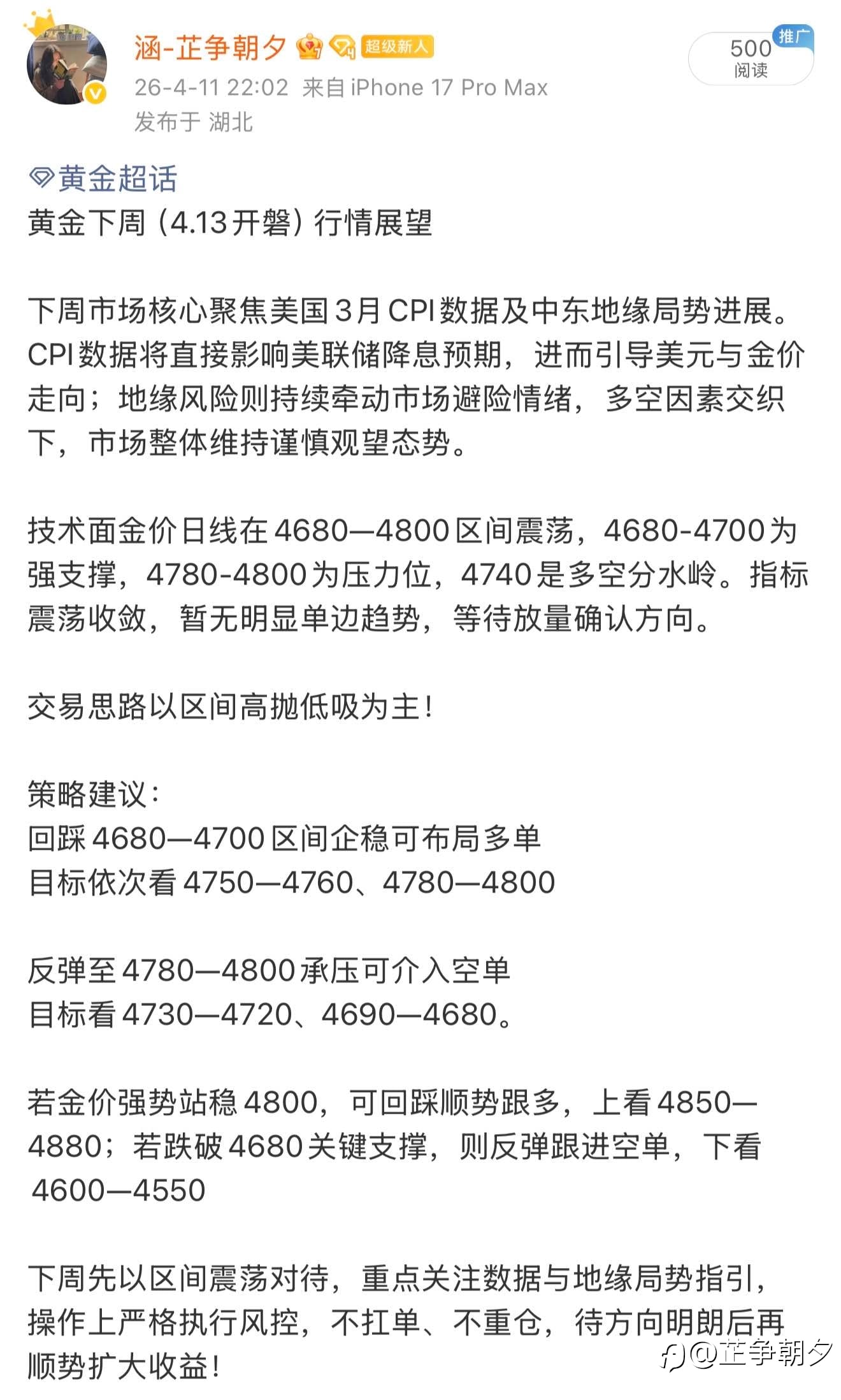黄金下周展望！