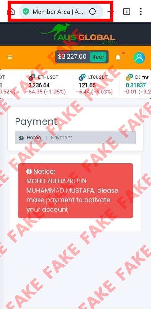 警惕虚假平台！假冒 AUS GLOBAL 网站诈骗曝光，谨防资金受损！