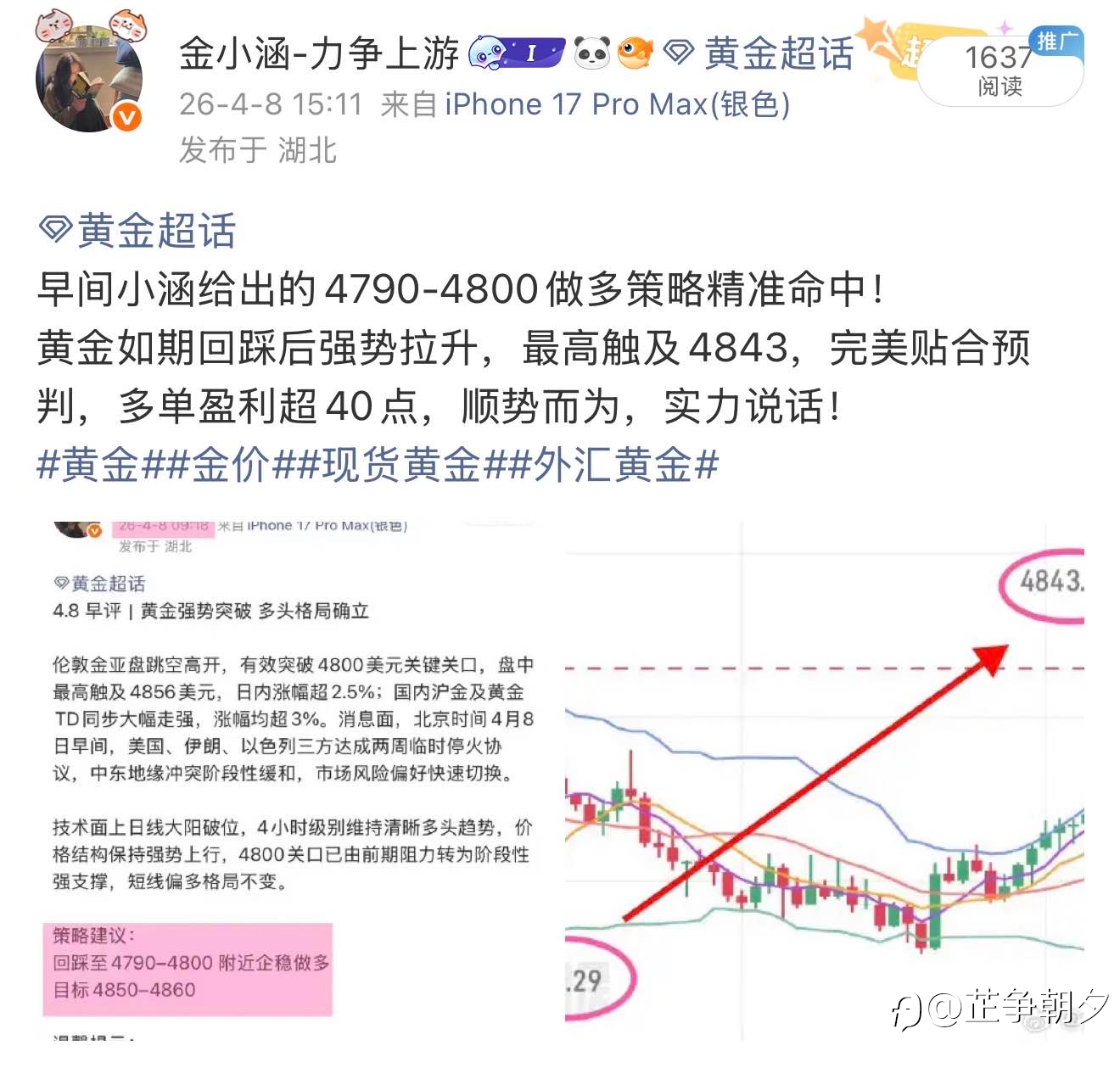 黄金一路从低位4600看涨至4800关口，方向判断得明明白白！