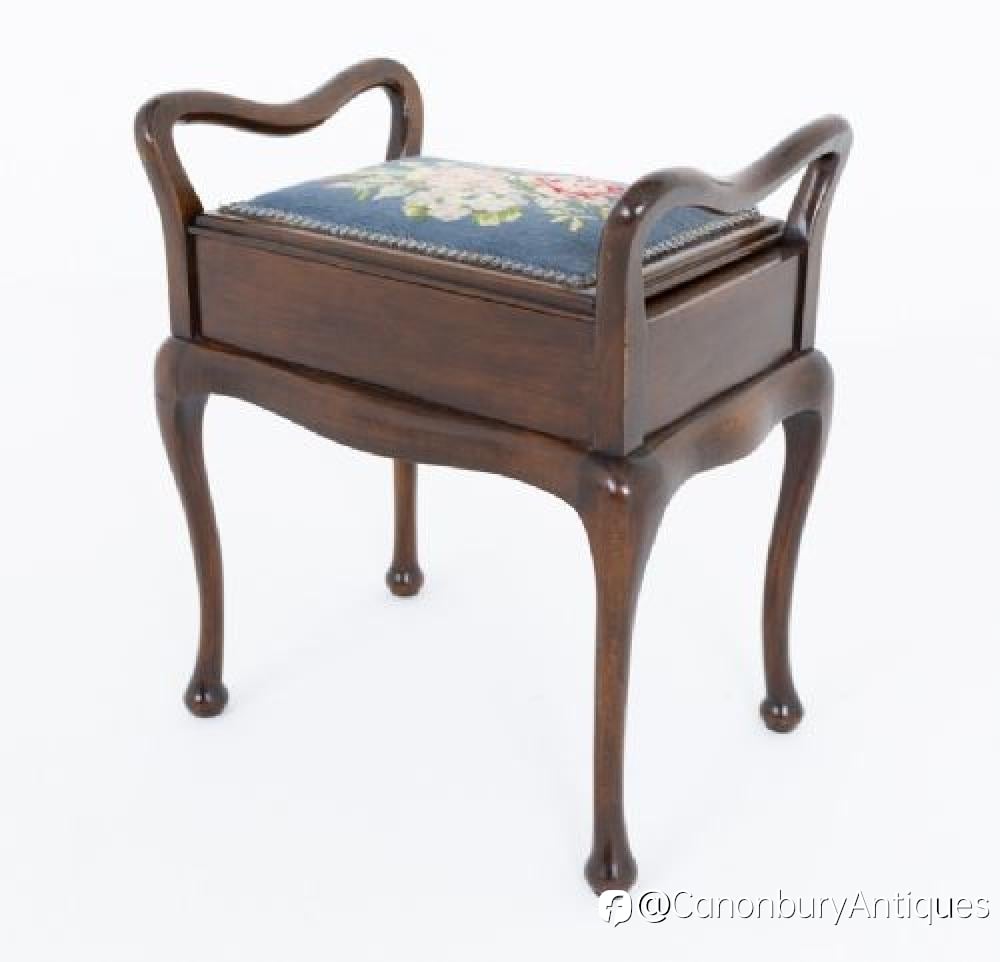 Period Edwardian Piano Stool Mahogany Seat 1900 – Elegant Antique Furniture from Canonbury Antiques