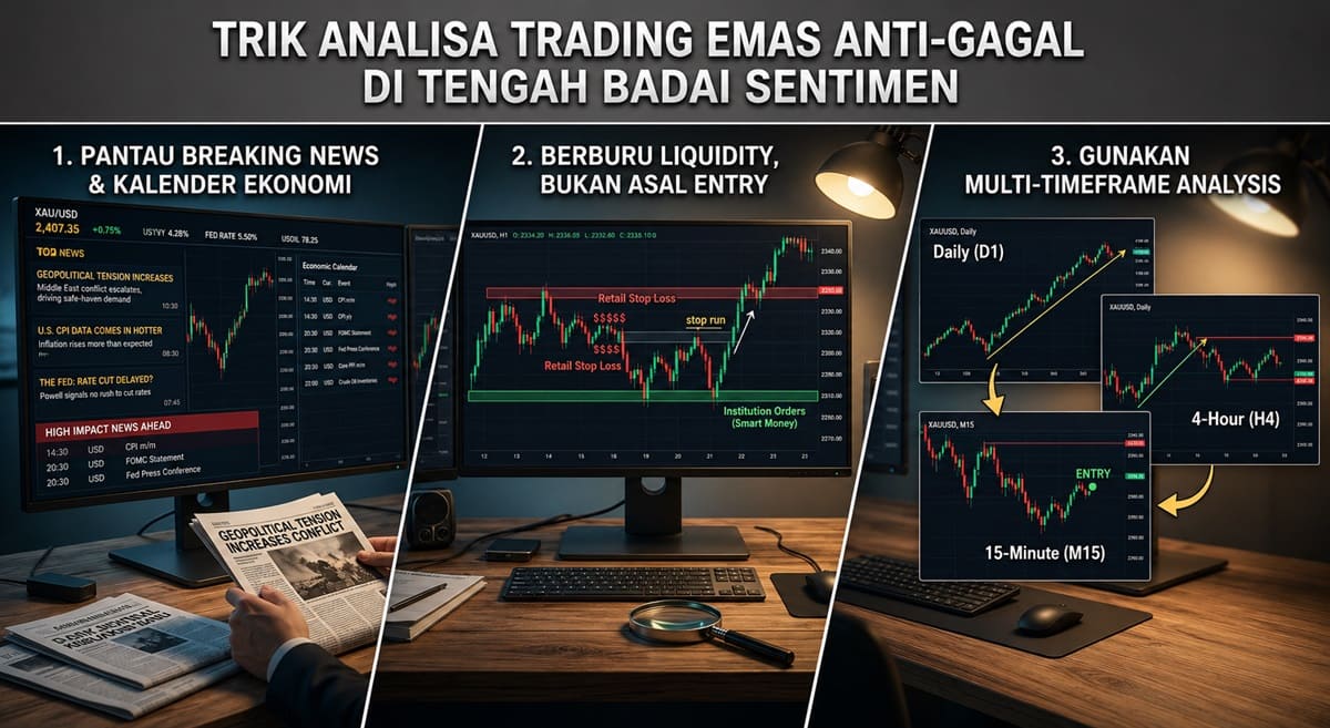 BUKAN SULAP BUKAN SIHIR, INI TRIK ANALISA TRADING EMAS PAS PASAR LAGI PENUH SENTIMEN GEOPOLITIK