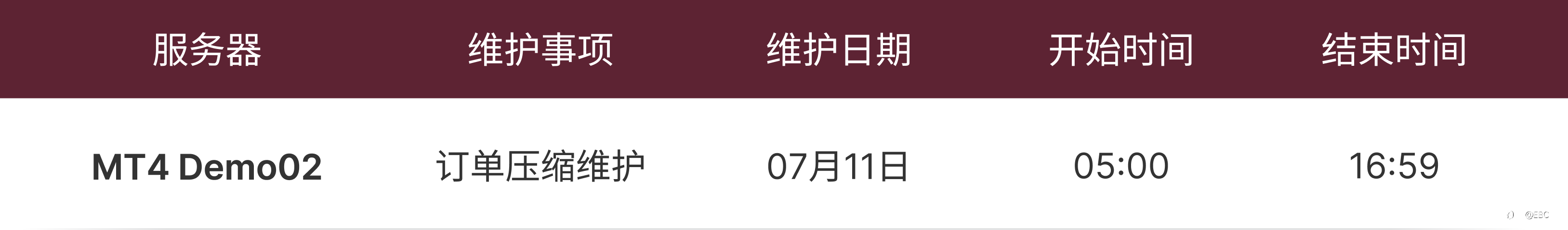 MT4 Demo02 服务器运营维护通知