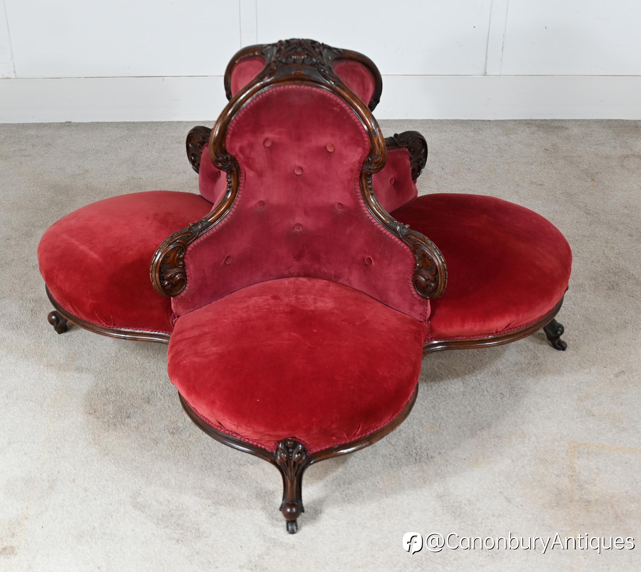 Victorian Conversation Seat Settee Couch Tete-a-tete Mahogany 1860