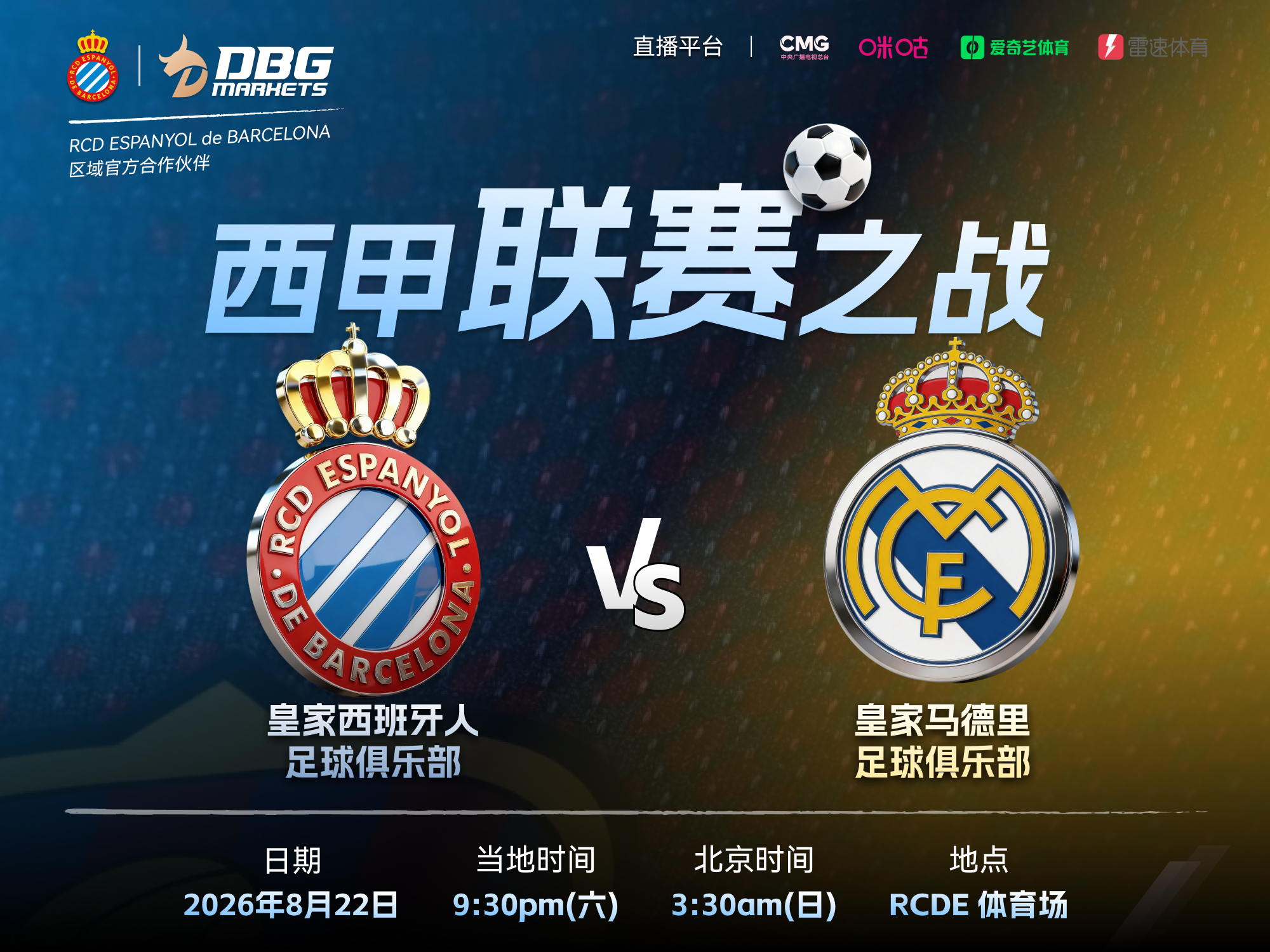 DBG Markets携手RCD Espanyol，迎接新赛季第二个主场