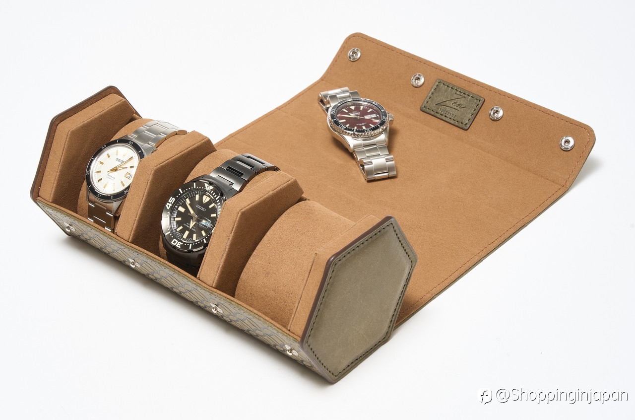 Italian Pueblo Leather Watch Roll 'Japanese Shippo' – Elegant Storage Inspired by Japanese Design