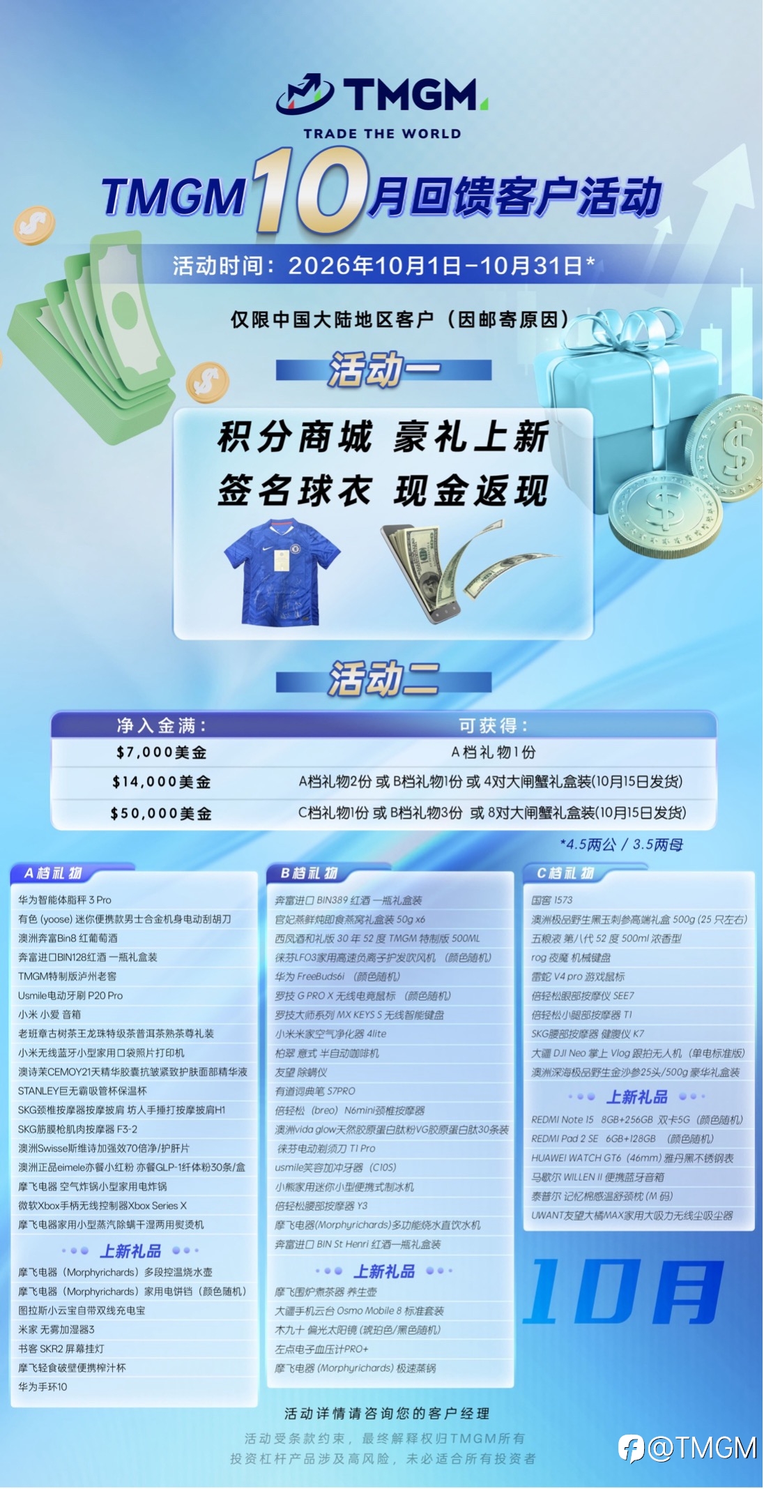 稻穗归仓鲜蟹肥，好礼助兴Q4征程｜TMGM入金送礼活动十月如期而至